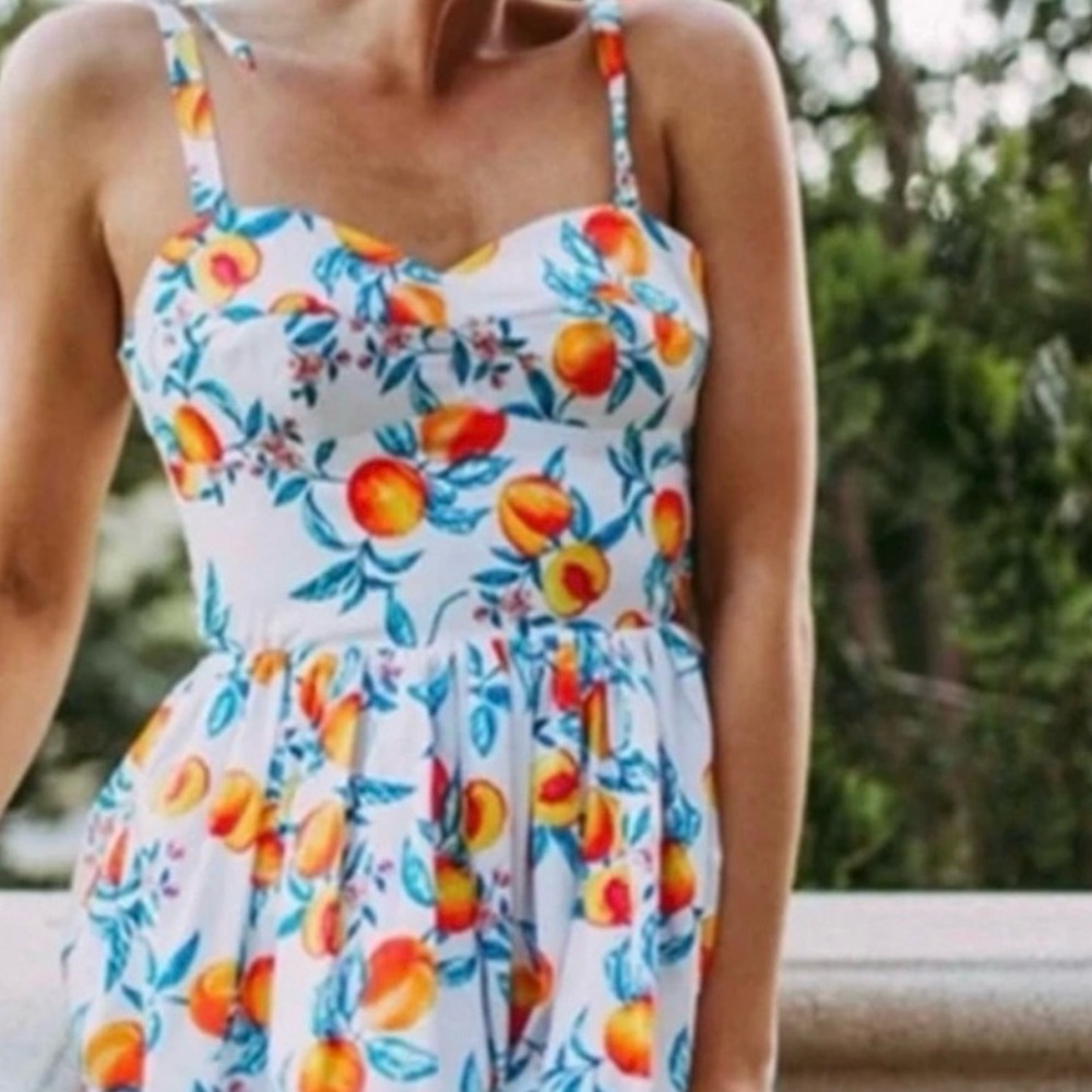 NWT Amanda Uprichard Harmony Mini Dress Peaches Print Tie Strap Sundress S
